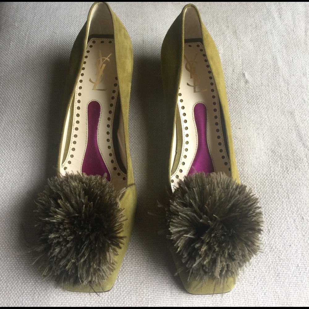 Yves Saint Laurent Women's Green Suede Pumps